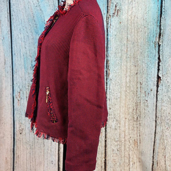 PAPERWHITE EUC Red Navy Textured Fringed Blazer - Picture 11 of 14
